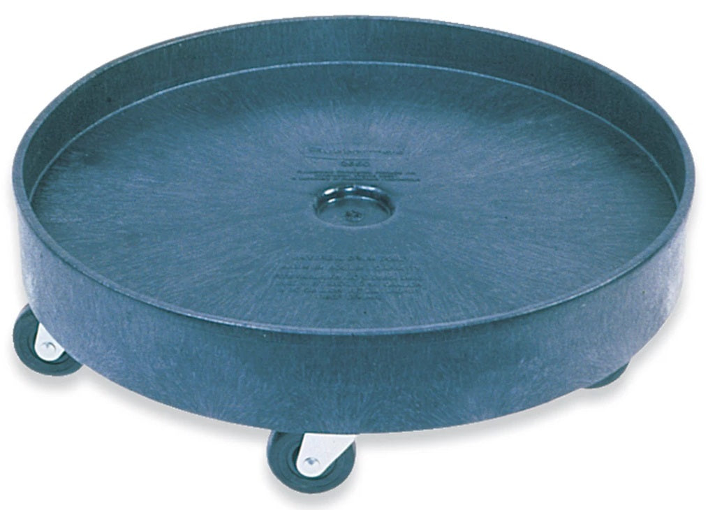 Rubbermaid FG265000BLA Round Plastic Universal Drum Trash Can Dolly with flat Center 24-3/8"D x 7-1/7"H - Black - 500 lb/Capacity
