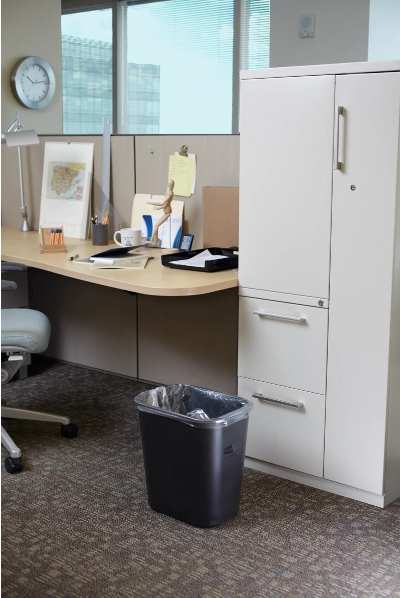 Rubbermaid FG295600BEIG Medium Rectangular Wastebasket / Trash Can 28 Qt. - Beige