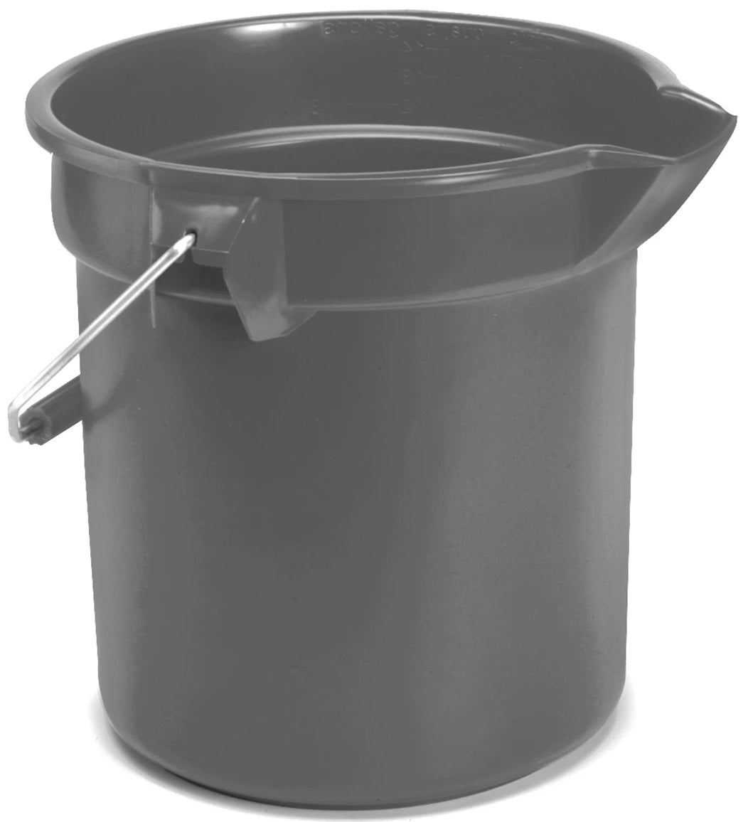 Rubbermaid FG296300GRAY BRUTE Plastic Round Bucket with Molded-In Graduations 10-1/2" dia. x 10-1/4"H - 10 Qt. - Gray