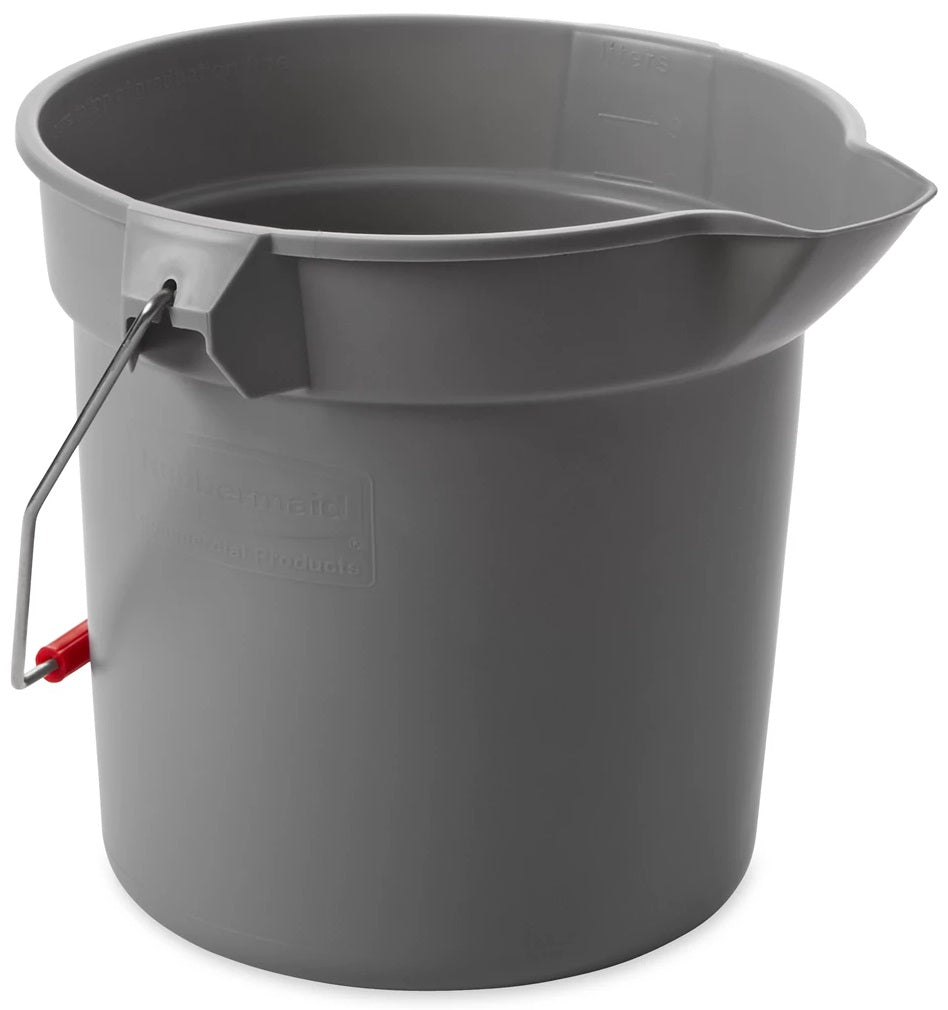 Rubbermaid FG296300GRAY BRUTE Plastic Round Bucket with Molded-In Graduations 10-1/2" dia. x 10-1/4"H - 10 Qt. - Gray