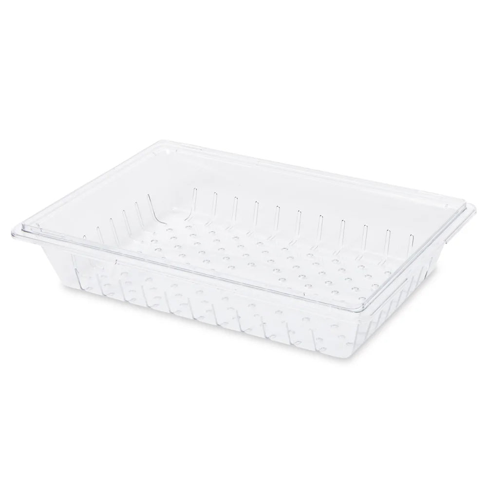 Rubbermaid FG330300CLR Polycarbonate Food / Tote Box Colander/Drain Tray 26"L x 18"W x 5"H - Clear