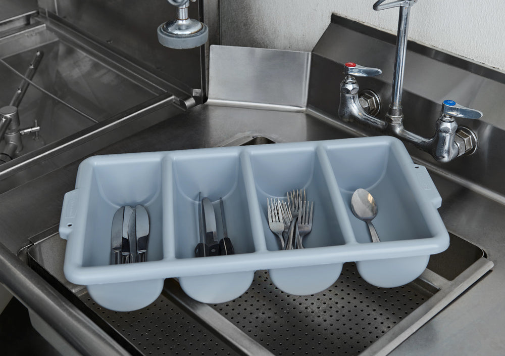 Rubbermaid FG336200GRAY Plastic 4-Compartment Cutlery Bin - Gray
