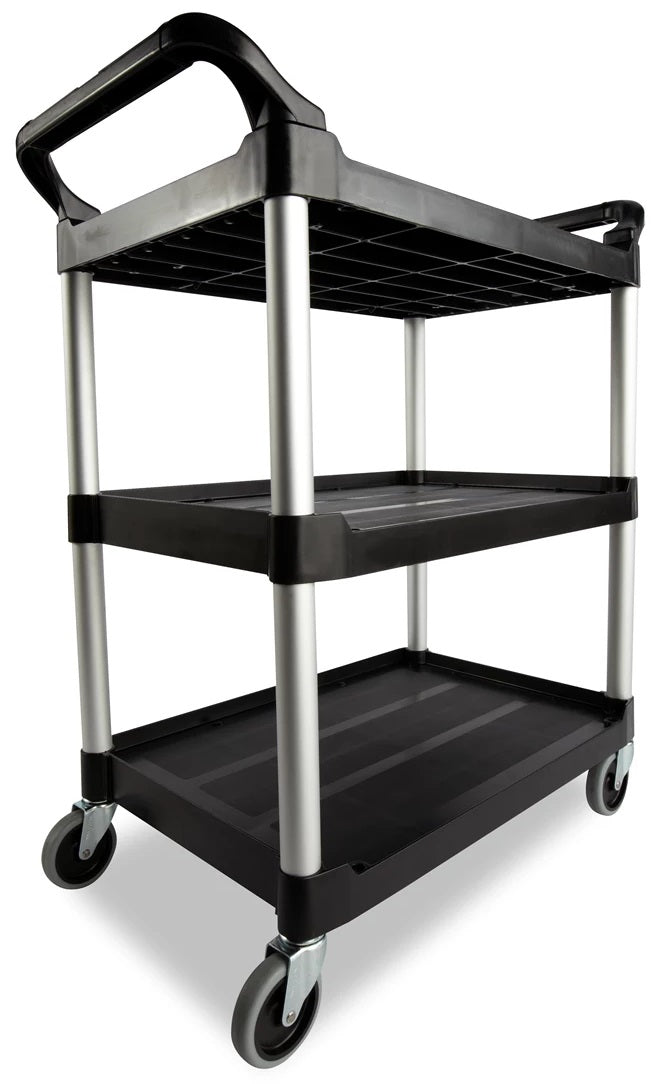 Rubbermaid FG342488BLA 3 Shelf Utility Cart / Bus Cart 33" x 18" x 37"H - Black - 200 lb. Capacity