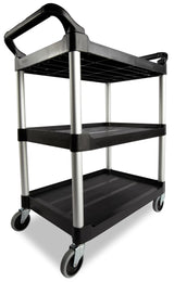 Rubbermaid FG342488BLA 3 Shelf Utility Cart / Bus Cart 33" x 18" x 37"H - Black - 200 lb. Capacity