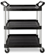 Rubbermaid FG342488BLA 3 Shelf Utility Cart / Bus Cart 33" x 18" x 37"H - Black - 200 lb. Capacity