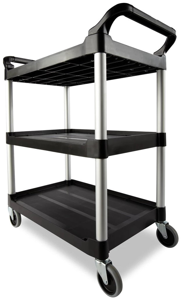 Rubbermaid FG342488BLA 3 Shelf Utility Cart / Bus Cart 33" x 18" x 37"H - Black - 200 lb. Capacity