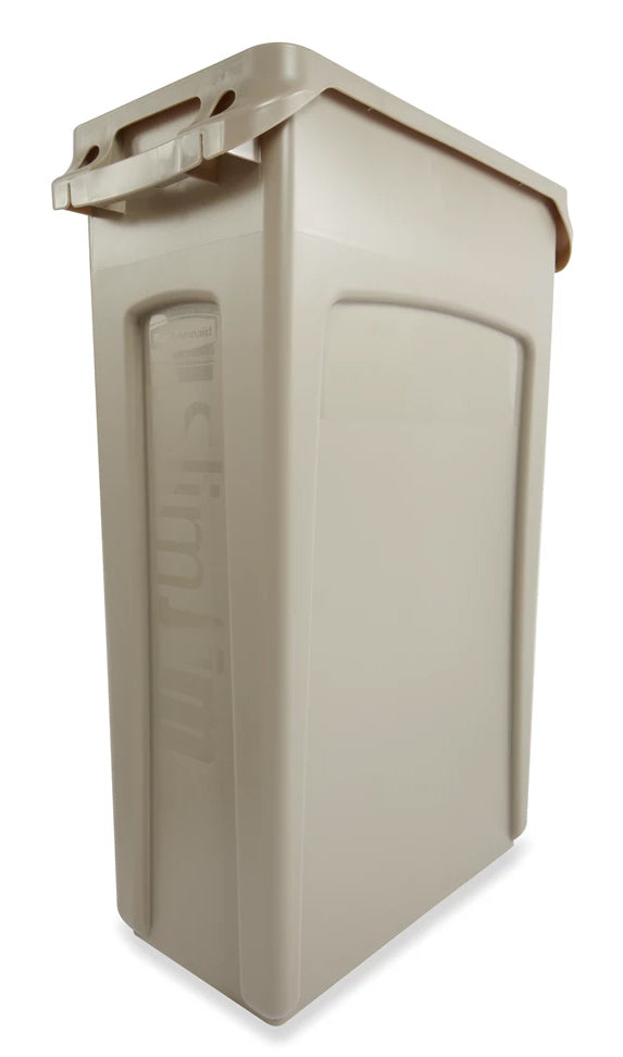 Rubbermaid FG354060BEIG Vented Slim Jim Rectangular Waste Container / Trash Can 23 Gal. - Beige