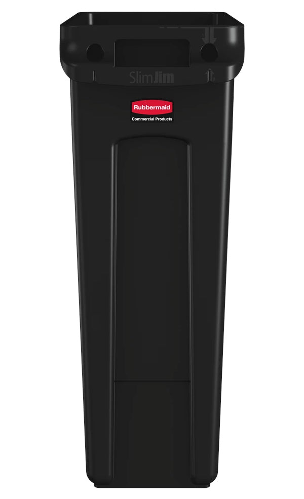 Rubbermaid FG354060BLA Vented Slim Jim Rectangular Waste Container / Trash Can 23 Gal. - Black