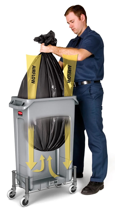 Rubbermaid FG354060BLA Vented Slim Jim Rectangular Waste Container / Trash Can 23 Gal. - Black