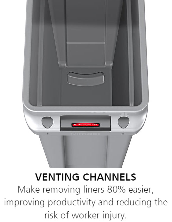 Rubbermaid FG354060BLA Vented Slim Jim Rectangular Waste Container / Trash Can 23 Gal. - Black