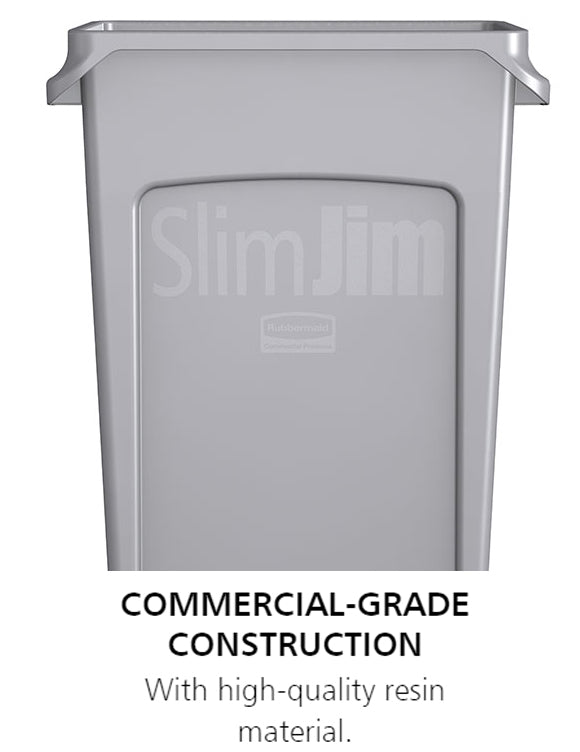 Rubbermaid FG354060GRAY Vented Slim Jim Rectangular Waste Container / Trash Can 23 Gal. - Gray