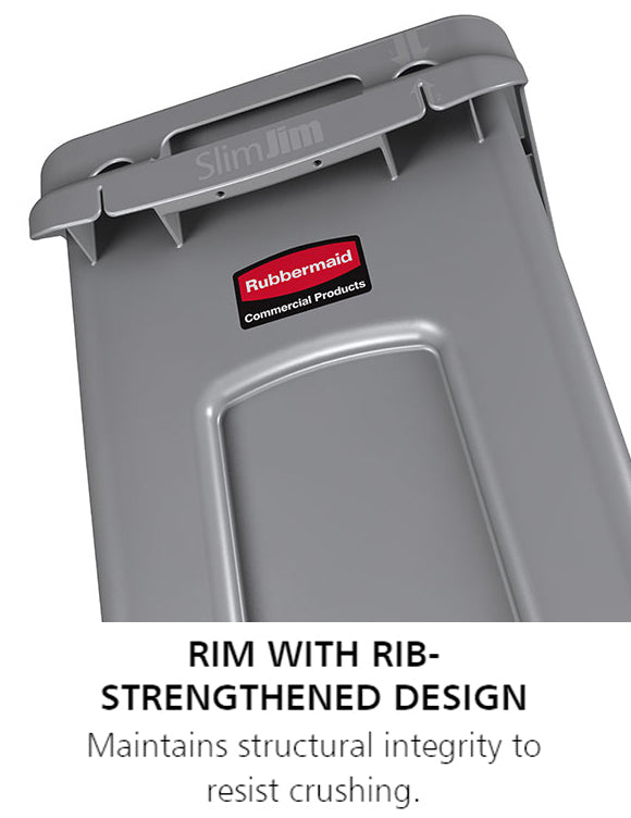 Rubbermaid FG354060GRAY Vented Slim Jim Rectangular Waste Container / Trash Can 23 Gal. - Gray
