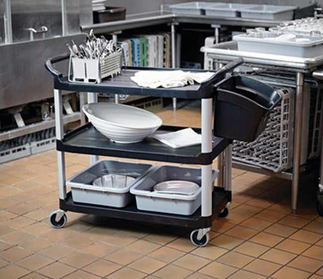 Rubbermaid FG409100BLA Xtra 3 Shelf Utility Cart / Bus Cart 40" x 20" x 37"H - Black - 300 lb. Capacity