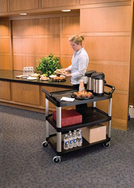 Rubbermaid FG409100BLA Xtra 3 Shelf Utility Cart / Bus Cart 40" x 20" x 37"H - Black - 300 lb. Capacity