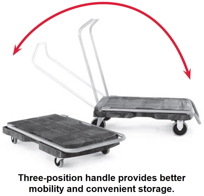 Rubbermaid FG440000BLA Triple Trolley Single 3-Position Straight Handle Utility Platform Truck 32-1/2" x 20-1/2" - Black - 250 lb. Capacity