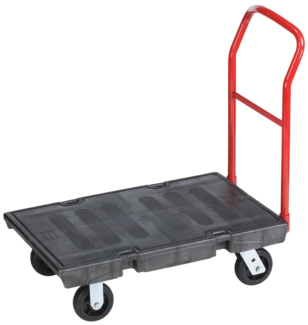 Rubbermaid FG440300BLA Single Handle Heavy-Duty Platform Truck with Tie Downs 36" x 24" - Black - 1000 lb. Capacity