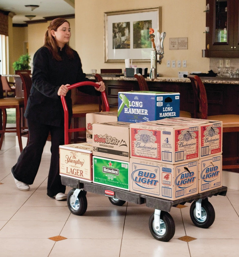 Rubbermaid FG443600BLA Single Handle Heavy-Duty Platform Truck with Tie Downs 48" x 24" - Black - 2000 lb. Capacity