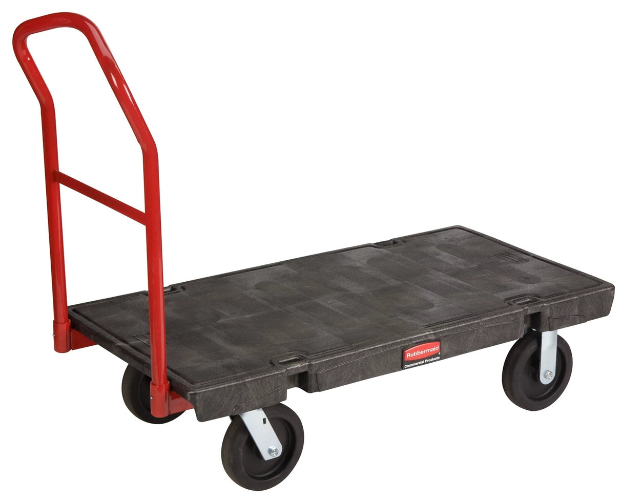 Rubbermaid FG443600BLA Single Handle Heavy-Duty Platform Truck with Tie Downs 48" x 24" - Black - 2000 lb. Capacity