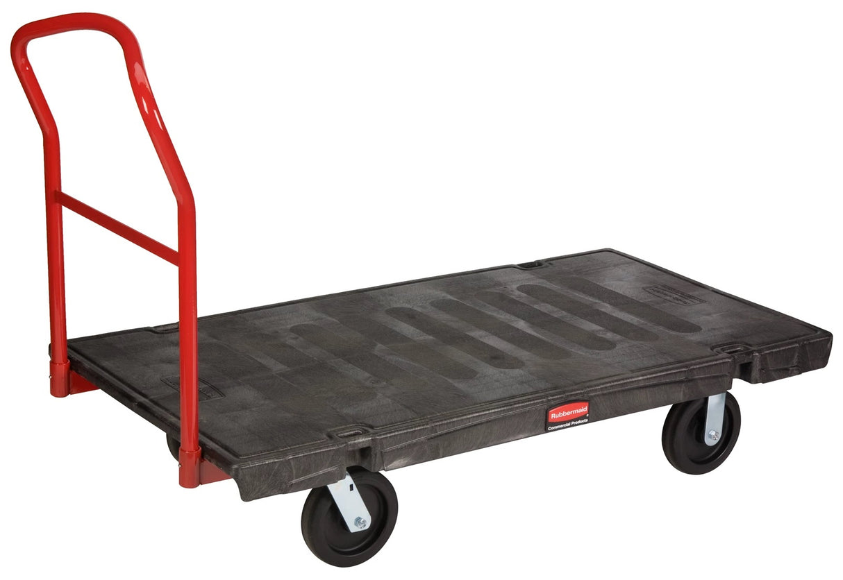 Rubbermaid FG446600BLA Single Handle Heavy-Duty Platform Truck with Tie Downs 60" x 30" - Black - 2000 lb. Capacity