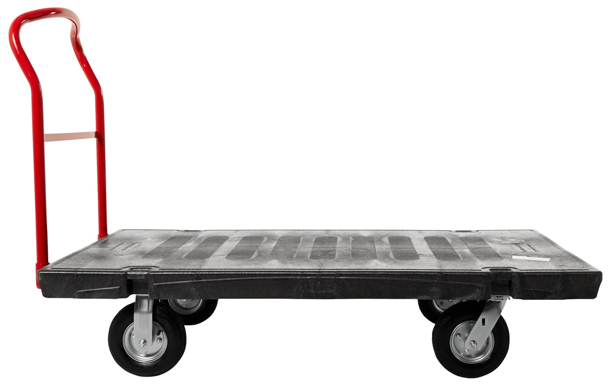 Rubbermaid FG447100BLA Single Handle Heavy-Duty Platform Truck with Tie Downs 60" x 30" - Black - 2500 lb. Capacity