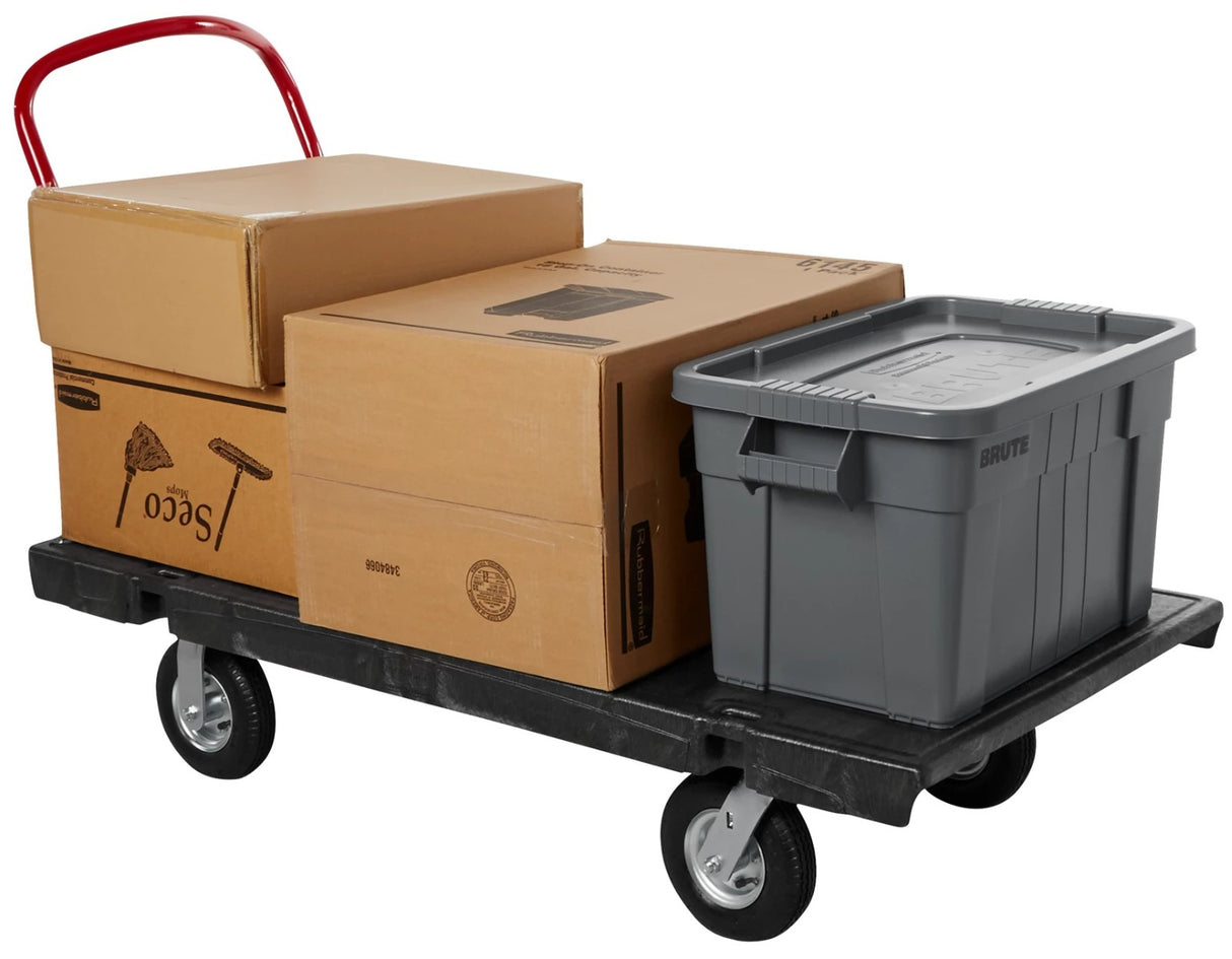 Rubbermaid FG447100BLA Single Handle Heavy-Duty Platform Truck with Tie Downs 60" x 30" - Black - 2500 lb. Capacity