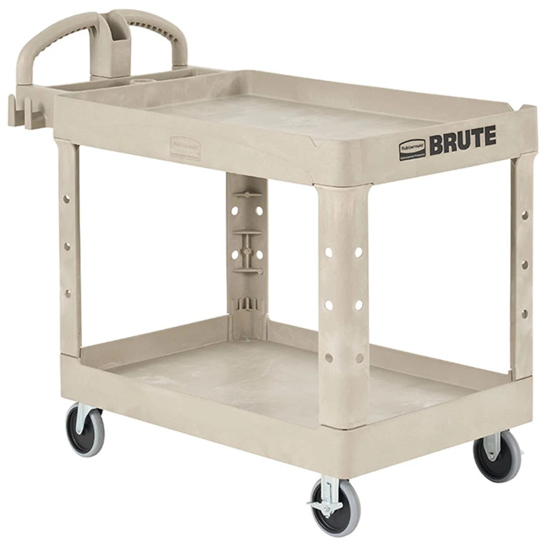 Rubbermaid FG450088BEIG Small Size (2) Lipped Shelf Utility Cart with Ergonomic Handle 39"L x 17-7/8"D x 33-1/4"H - Beige - 500 lb. capacity