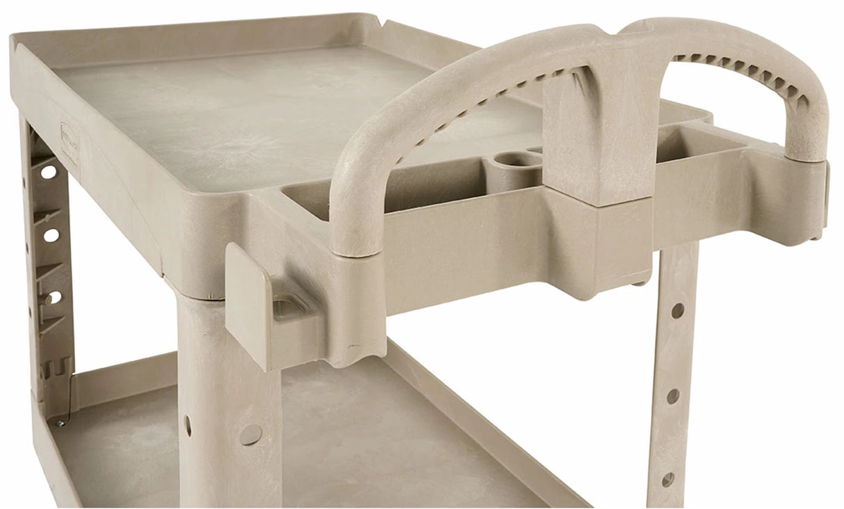 Rubbermaid FG450088BEIG Small Size (2) Lipped Shelf Utility Cart with Ergonomic Handle 39"L x 17-7/8"D x 33-1/4"H - Beige - 500 lb. capacity