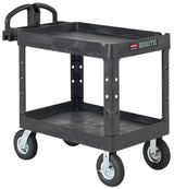 Rubbermaid FG452010BLA Medium Size (2) Lipped Shelf Heavy-Duty Utility Cart with Ergonomic Handle and 8" Pneumatic Casters 45-1/4"L x 25-7/8"W x 37-1/8"H - Black - 500 lb. Capacity