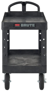 Rubbermaid FG452010BLA Medium Size (2) Lipped Shelf Heavy-Duty Utility Cart with Ergonomic Handle and 8" Pneumatic Casters 45-1/4"L x 25-7/8"W x 37-1/8"H - Black - 500 lb. Capacity