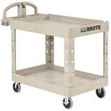 Rubbermaid FG452088BEIG Medium Size (2) Lipped Shelf Heavy-Duty Utility Cart with Ergonomic Handle and 8" Pneumatic Casters 44"L x 25-1/4"W x 39"H - Beige - 500 lb. Capacity