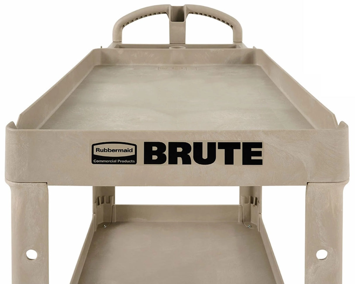 Rubbermaid FG452088BEIG Medium Size (2) Lipped Shelf Heavy-Duty Utility Cart with Ergonomic Handle and 8" Pneumatic Casters 44"L x 25-1/4"W x 39"H - Beige - 500 lb. Capacity