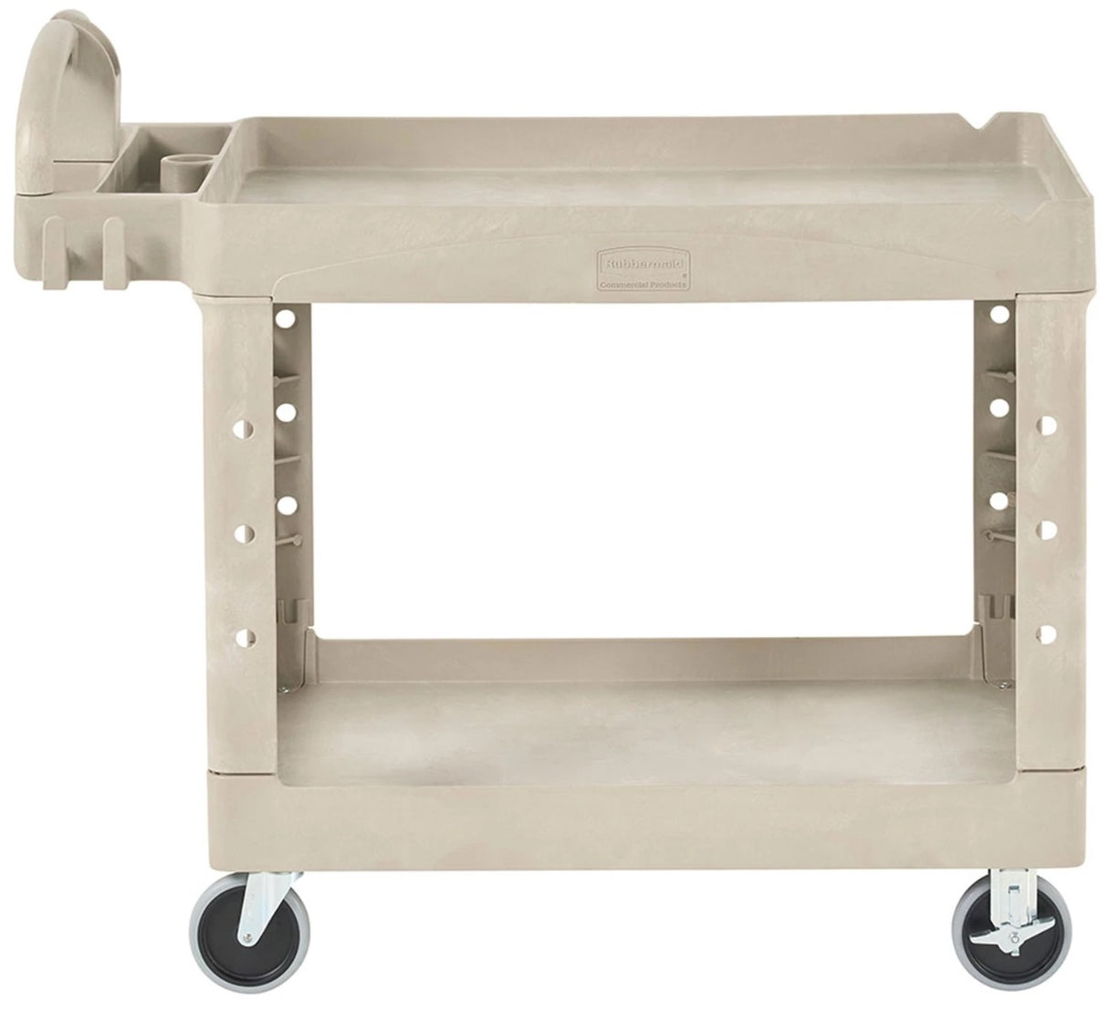 Rubbermaid FG452088BEIG Medium Size (2) Lipped Shelf Heavy-Duty Utility Cart with Ergonomic Handle and 8" Pneumatic Casters 44"L x 25-1/4"W x 39"H - Beige - 500 lb. Capacity