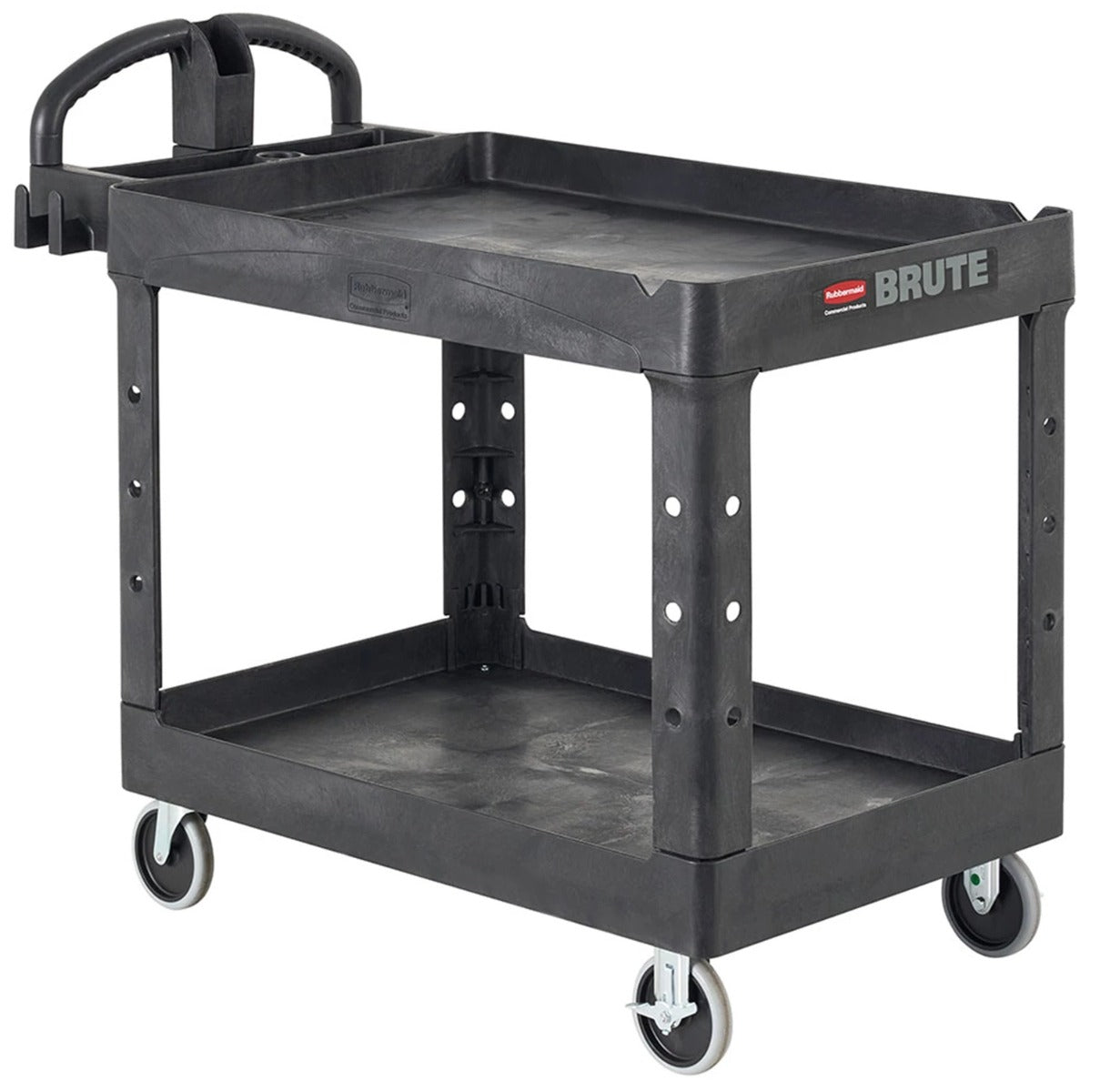 Rubbermaid FG452088BLA Medium Size (2) Lipped Shelf Heavy-Duty Utility Cart with Ergonomic Handle and 8" Pneumatic Casters 44"L x 25-1/4"W x 39"H - Black - 500 lb. Capacity