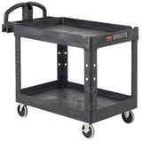 Rubbermaid FG452088BLA Medium Size (2) Lipped Shelf Heavy-Duty Utility Cart with Ergonomic Handle and 8" Pneumatic Casters 44"L x 25-1/4"W x 39"H - Black - 500 lb. Capacity