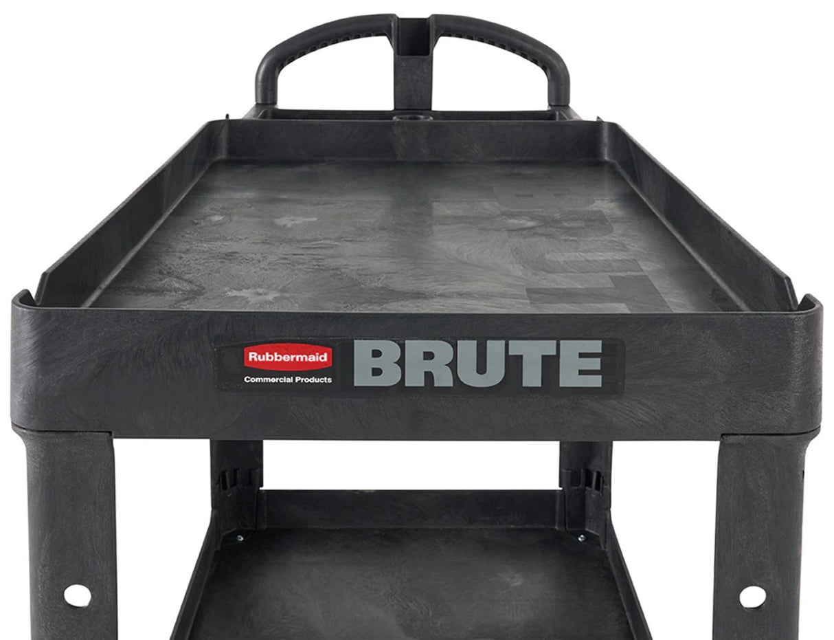 Rubbermaid FG452088BLA Medium Size (2) Lipped Shelf Heavy-Duty Utility Cart with Ergonomic Handle and 8" Pneumatic Casters 44"L x 25-1/4"W x 39"H - Black - 500 lb. Capacity
