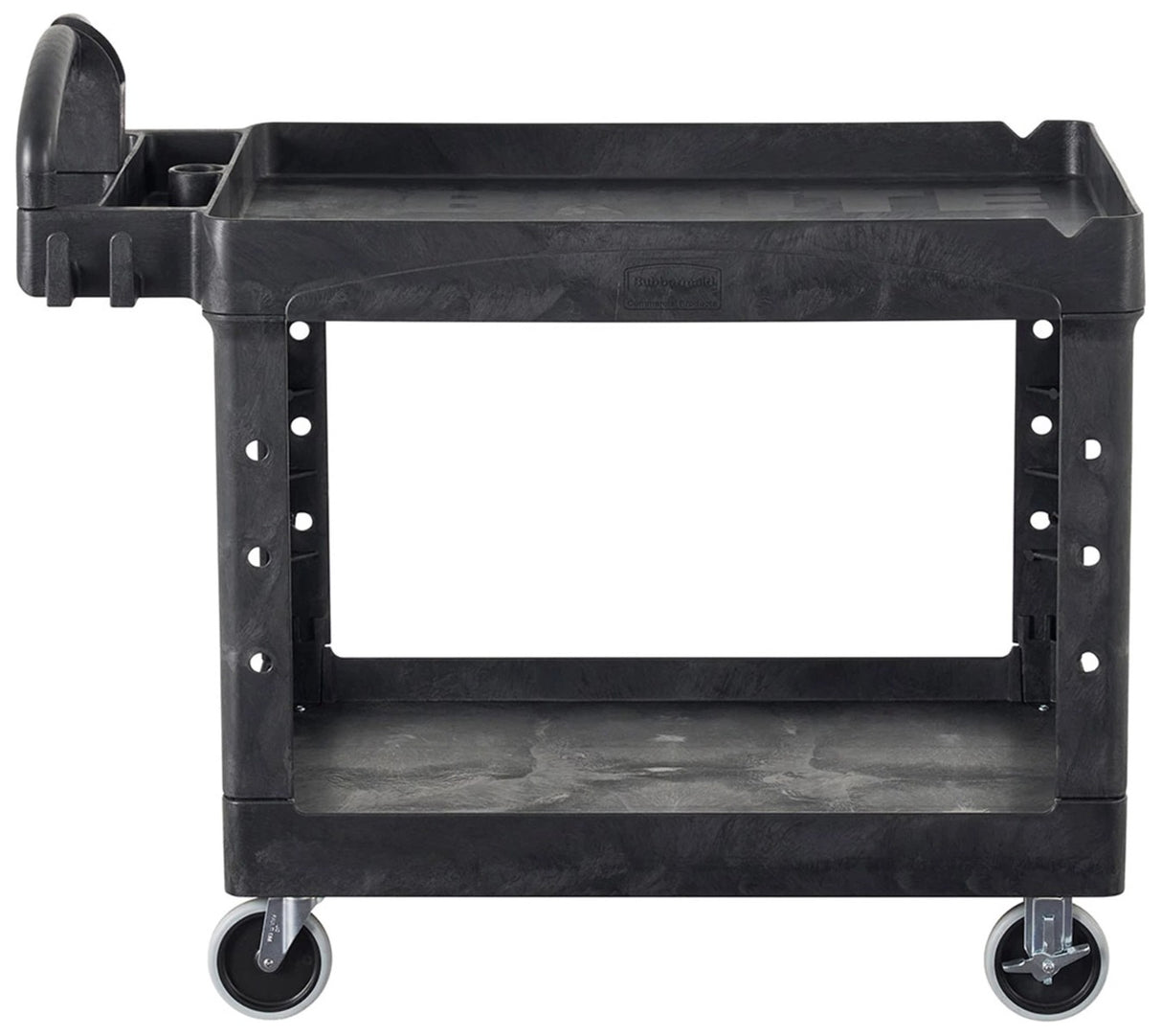 Rubbermaid FG452088BLA Medium Size (2) Lipped Shelf Heavy-Duty Utility Cart with Ergonomic Handle and 8" Pneumatic Casters 44"L x 25-1/4"W x 39"H - Black - 500 lb. Capacity