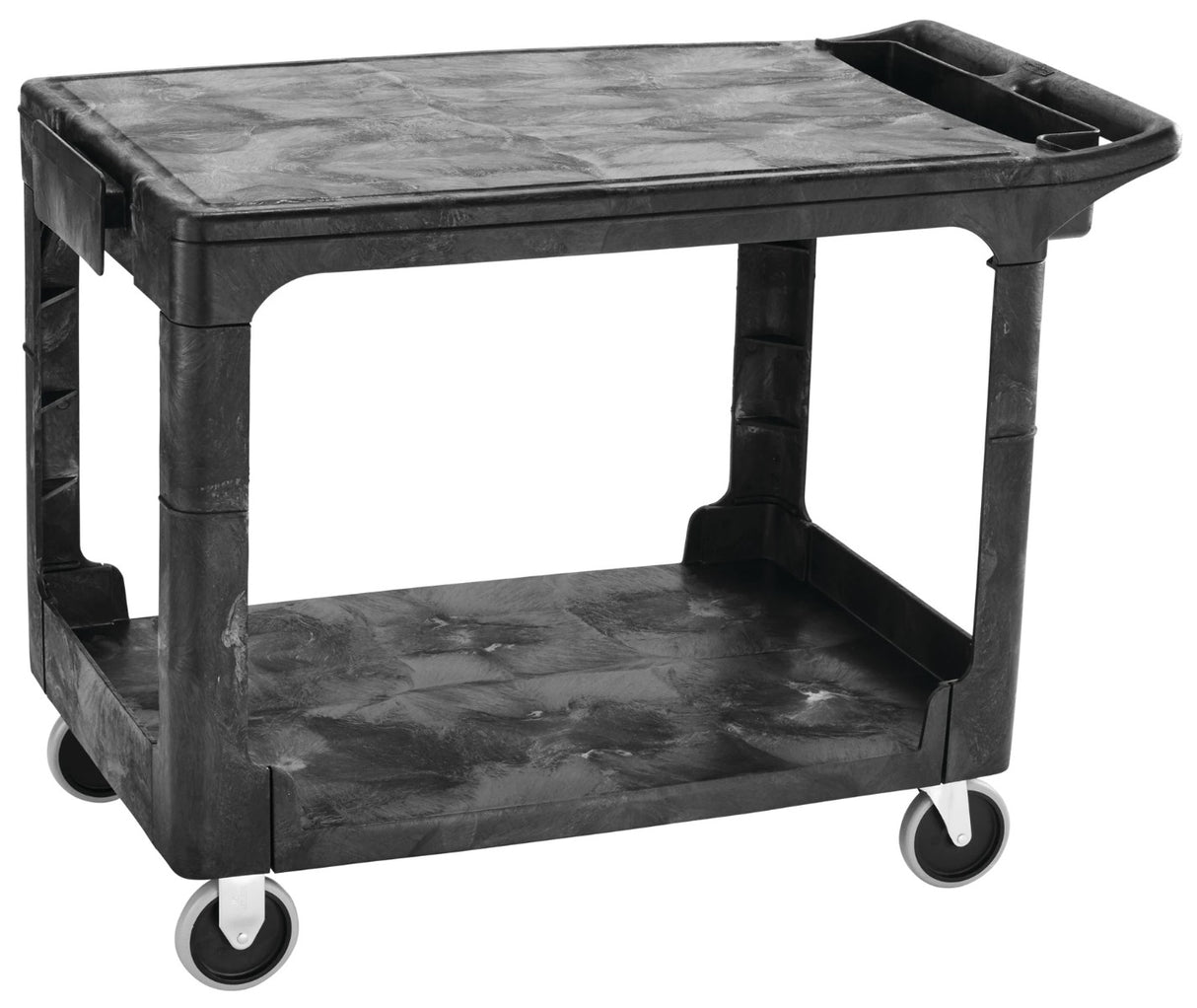 Rubbermaid FG452589BLA Medium Size (2) Flat Shelf Heavy-Duty Utility Cart with Extended Handle 44"L x 26"W x 33"H - Black - 500 lb. Capacity