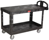 Rubbermaid FG454500BLA Large Size (2) Flat Shelf Heavy-Duty Utility Cart with Extended Handle 54"L x 25-1/4"W x 36"H - Black - 750 lb. Capacity
