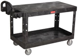 Rubbermaid FG454500BLA Large Size (2) Flat Shelf Heavy-Duty Utility Cart with Extended Handle 54"L x 25-1/4"W x 36"H - Black - 750 lb. Capacity
