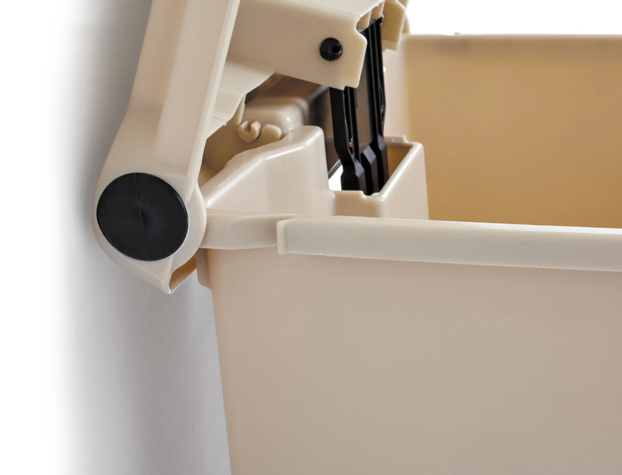 Rubbermaid FG614400BEIG Plastic Rectangular Front Step-On Container / Trash Can 12 Gal. - Beige