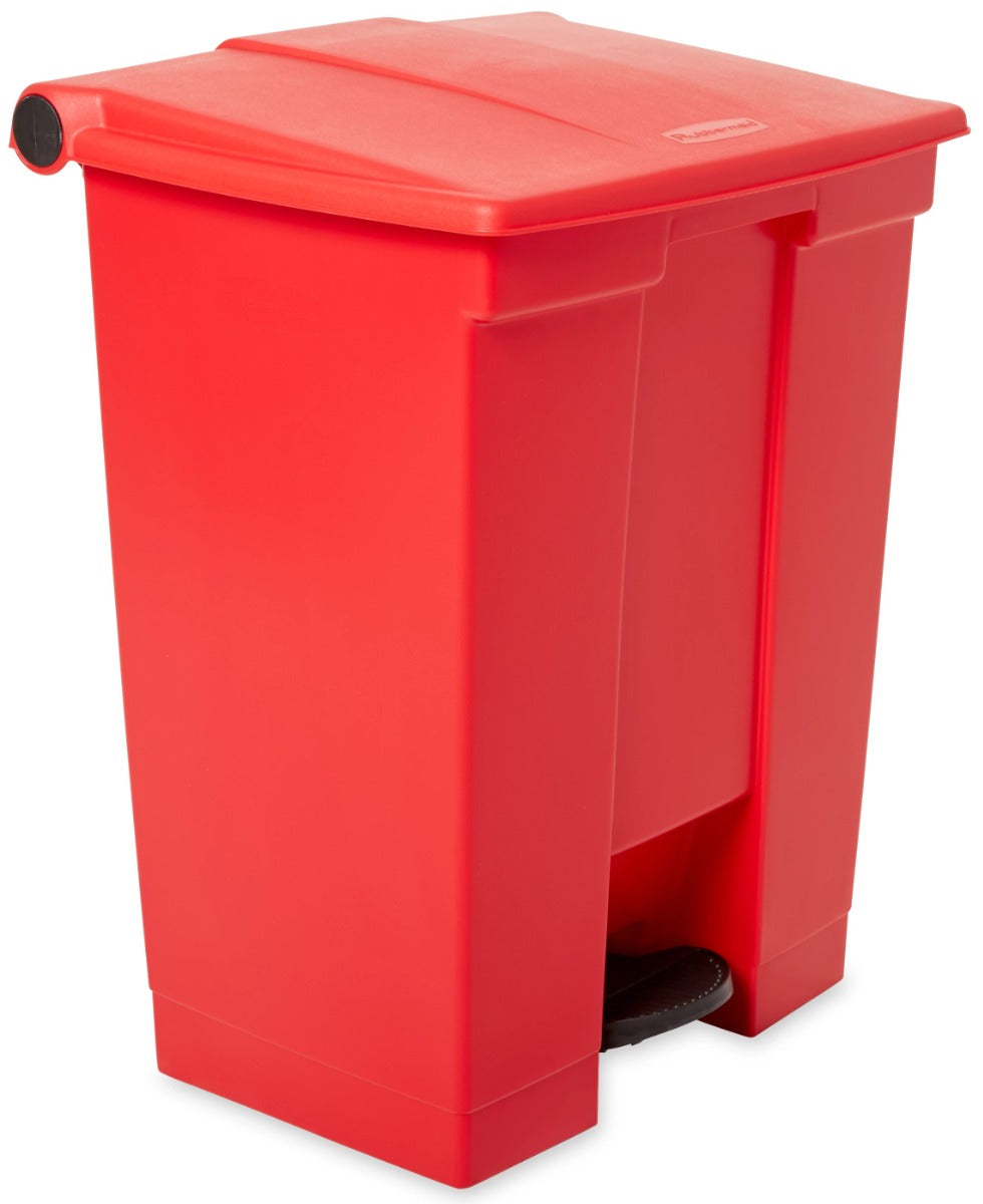 Rubbermaid FG614500RED Plastic Rectangular Front Step-On Container / Trash Can 18 Gal. - Red