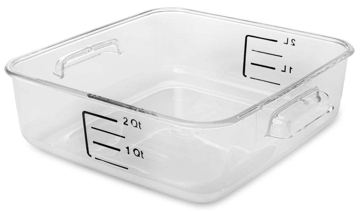 Rubbermaid FG630200CLR Space Saving Polycarbonate Square Food Storage Container 2 Qt. - Clear