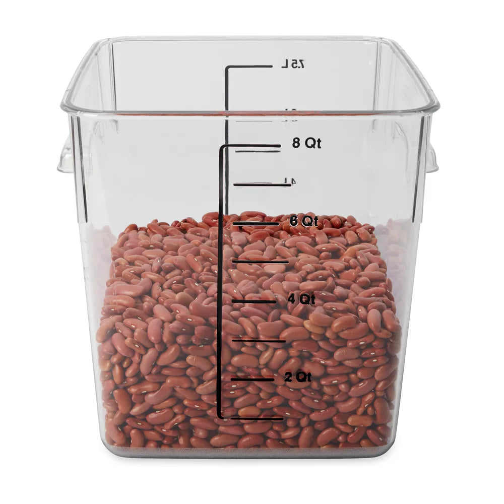 Rubbermaid FG630800CLR Plastic Space-Saving Square Food Storage Container with Liter and Qt. Gradations 8 qt. - Clear