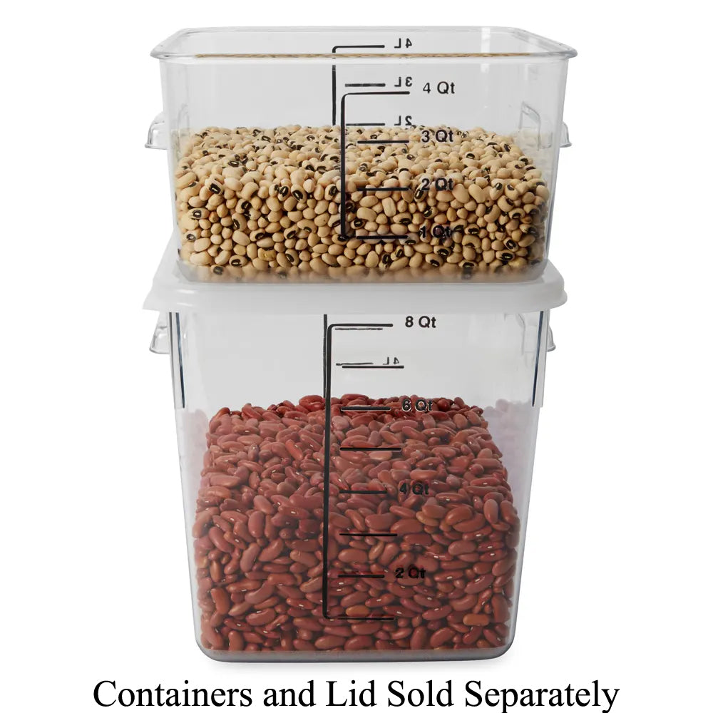 Rubbermaid FG630800CLR Plastic Space-Saving Square Food Storage Container with Liter and Qt. Gradations 8 qt. - Clear