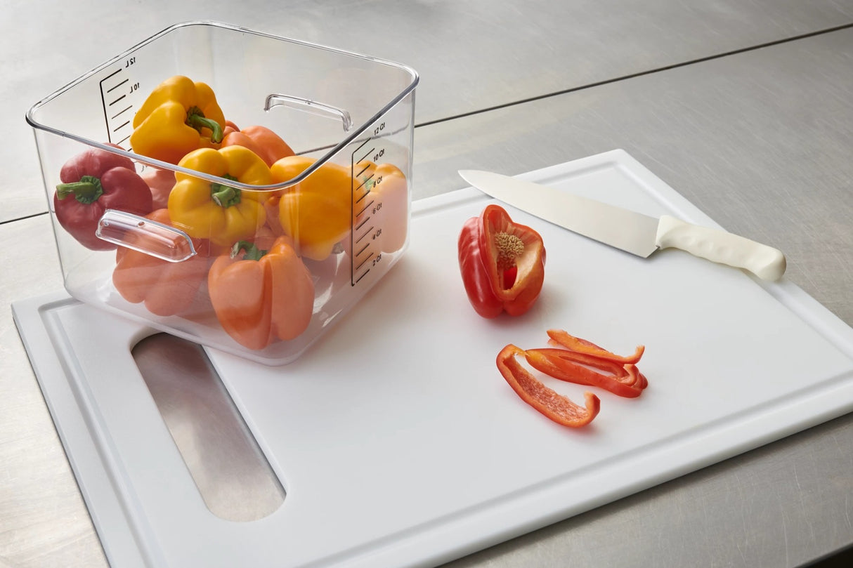 Rubbermaid FG631200CLR Space Saving Plastic Square Food Storage Container with Liter and Qt Graduations 12 Qt. - Clear
