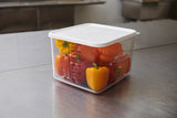 Rubbermaid FG631200CLR Space Saving Plastic Square Food Storage Container with Liter and Qt Graduations 12 Qt. - Clear