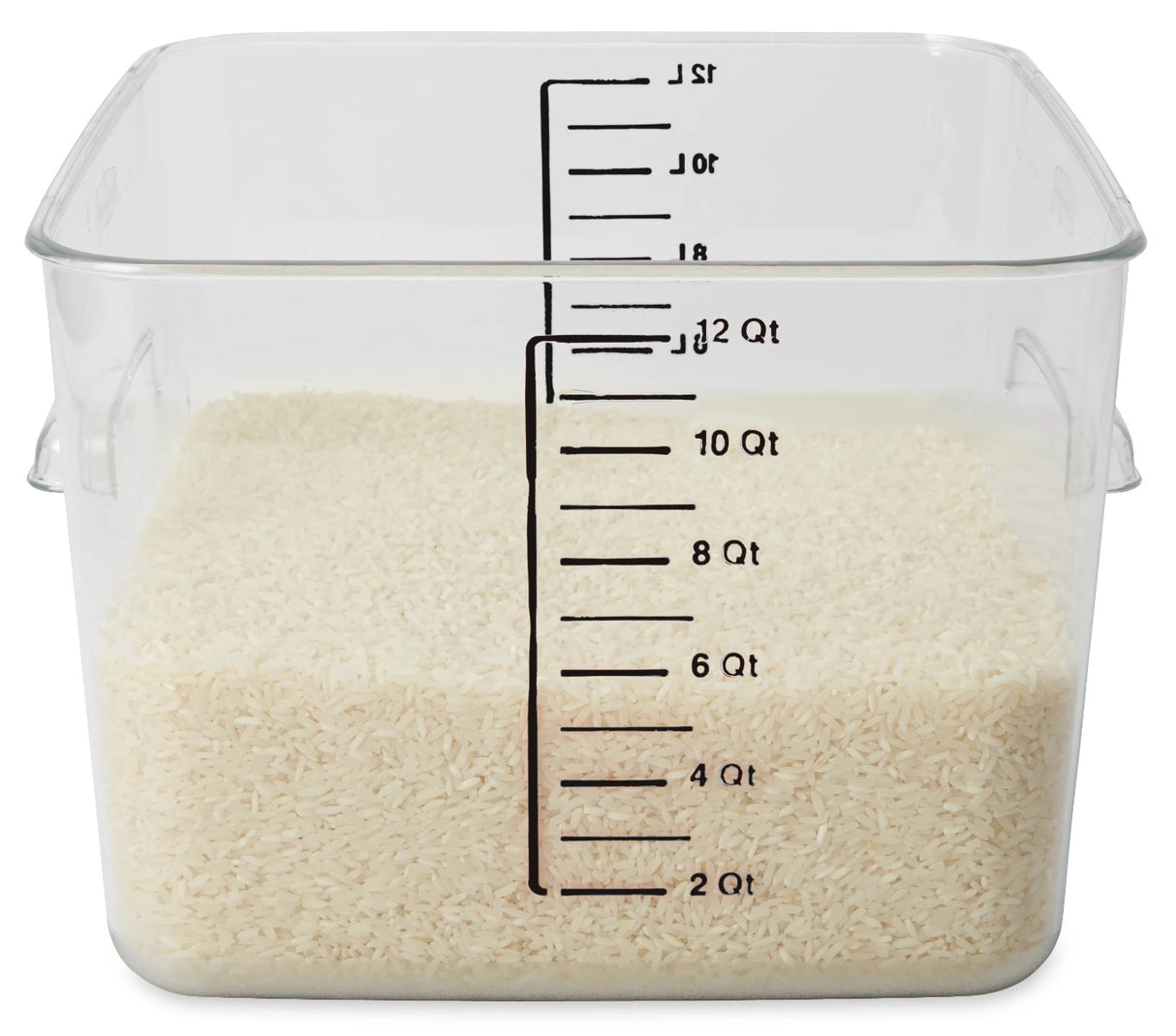 Rubbermaid FG631200CLR Space Saving Plastic Square Food Storage Container with Liter and Qt Graduations 12 Qt. - Clear