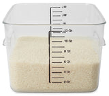 Rubbermaid FG631200CLR Space Saving Plastic Square Food Storage Container with Liter and Qt Graduations 12 Qt. - Clear