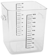 Rubbermaid FG631800CLR Space Saving Plastic Square Food Storage Container with Liter and Qt Graduations 18 Qt. - Clear