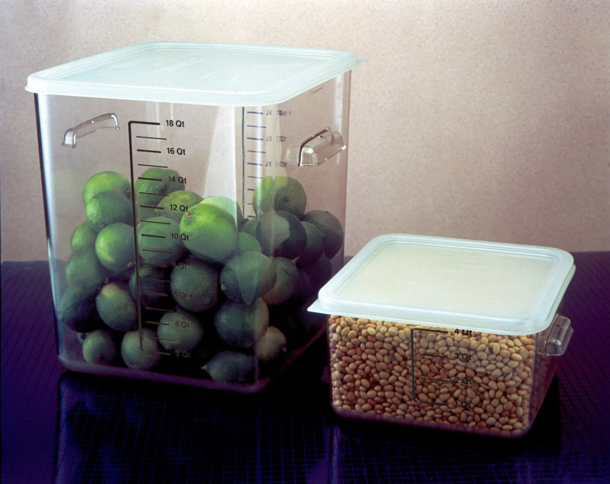 Rubbermaid FG631800CLR Space Saving Plastic Square Food Storage Container with Liter and Qt Graduations 18 Qt. - Clear